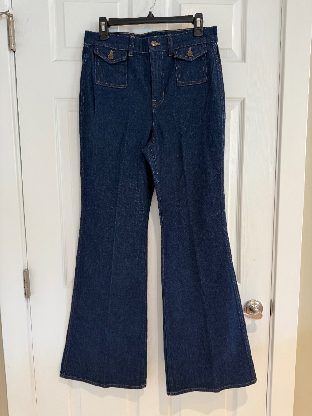 J.Crew Flare Denim Jeans with Flap Pockets Dark Wash Size 28